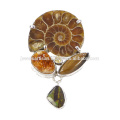 Beautiful Ammonite And Multi Gemstone 925 Sterling Silver Pendant Jewelry